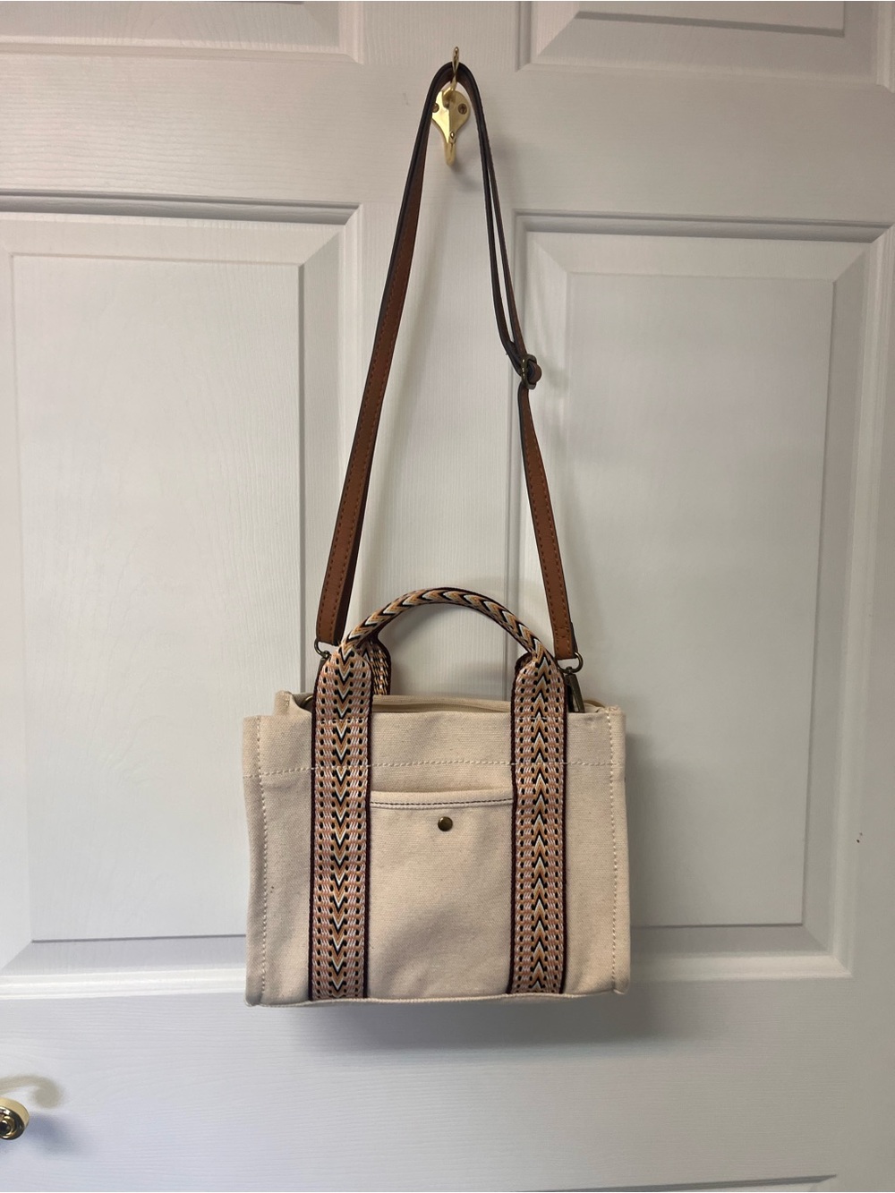a.n.a Cream Canvas Tote with Braided Brown Straps